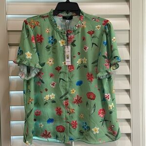 T Tahari Green Floral Blouse